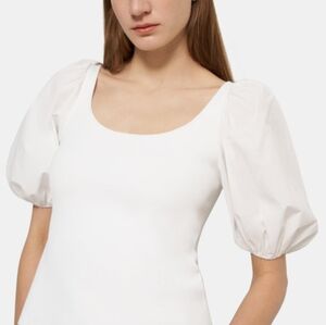 Theory White Glossed Stretch Scoop Neck Top